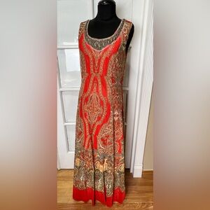 Reba Cancun Fiesta Red Paisley Maxi Dress with Scoop Neck-line